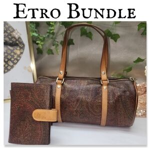 Authentic Etro Paisley Barrel Bag And Matching Agenda Planner Bundle